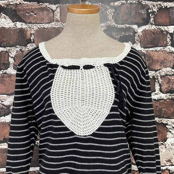 Anthropologie Field Flower Sweater Women's XL X Large Black White Stripe Crochet - Picture 7 of 13